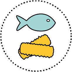 Grafik ein Fisch und zwei Fischstäbchen